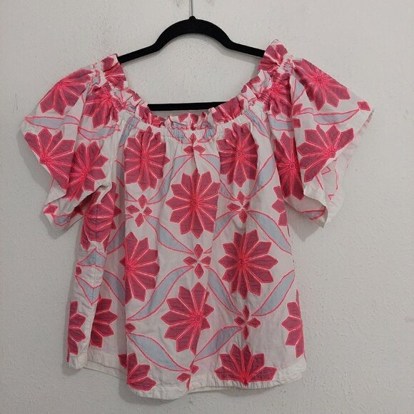 Anthropologie‎ Maeve Pink White Embroidered Off-The-Shoulder Blouse Top Size S - Picture 4 of 10